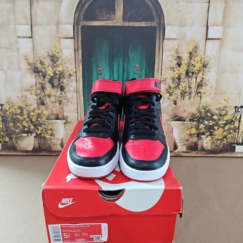 Nike Court Borough Mid 2 Black University Red GS  CD7782-003